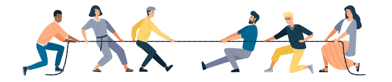 Tug of war representing conflicting objectives in tech projects